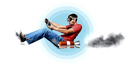 Wordpress Site Hızlandırma ve Güvenli WordPress Altyapısı Görseli Jet motoruyla hızlanan bir adam görseli; site hızlandırma ve güvenli web altyapısını simgeler