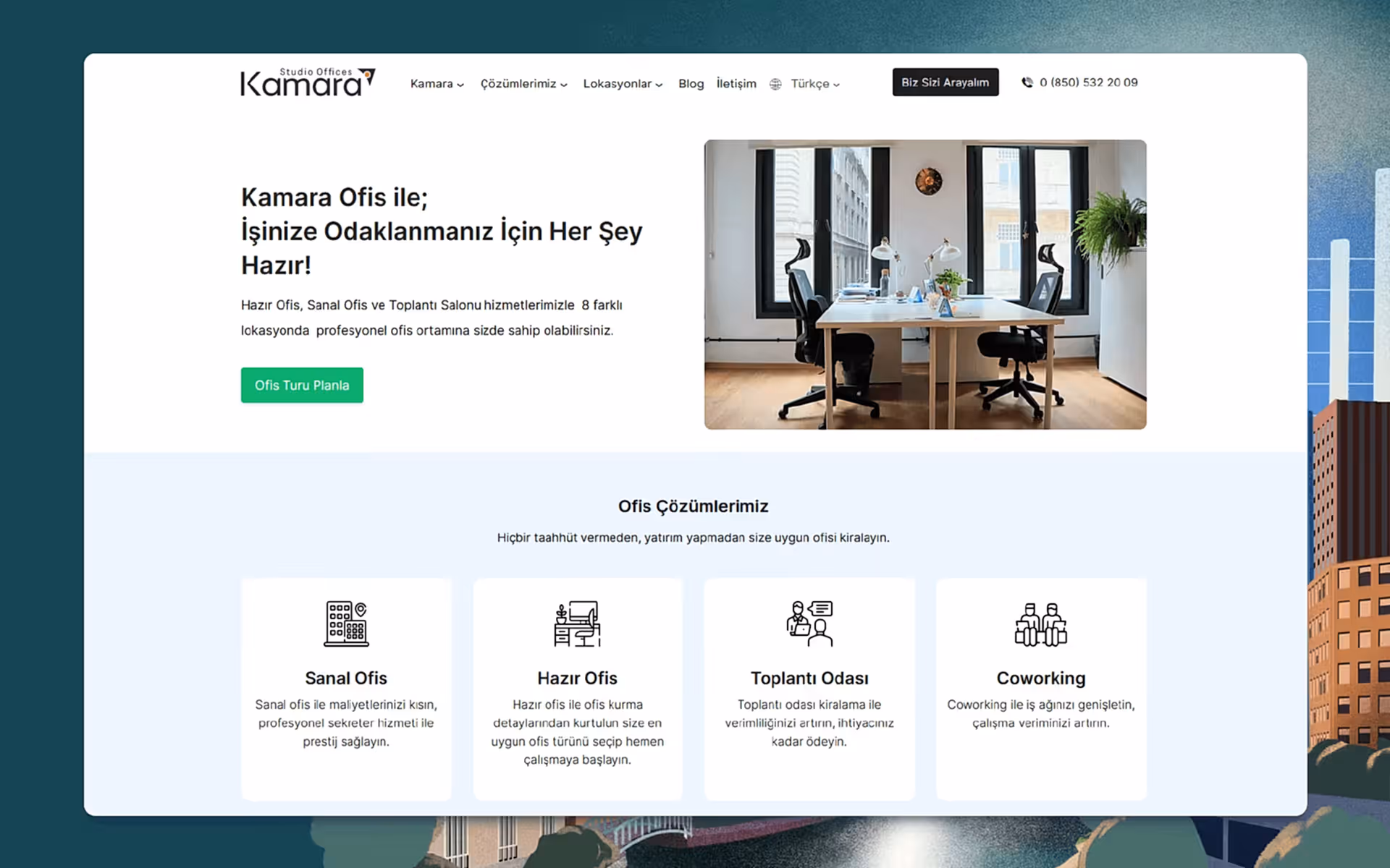 Kamara Ofis sanal ofis ve hazır ofis çözümleri web sitesi WordPress tasarımı