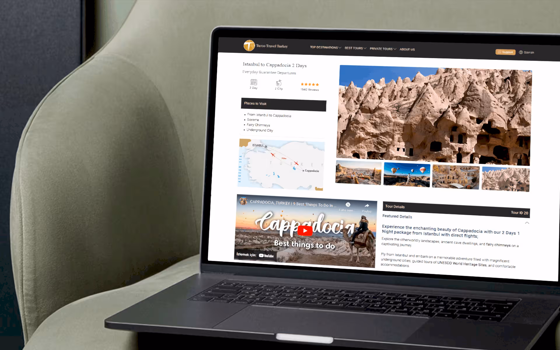Turco Travel seyahat acentesi için WordPress gezi ve tur tanıtım sitesi