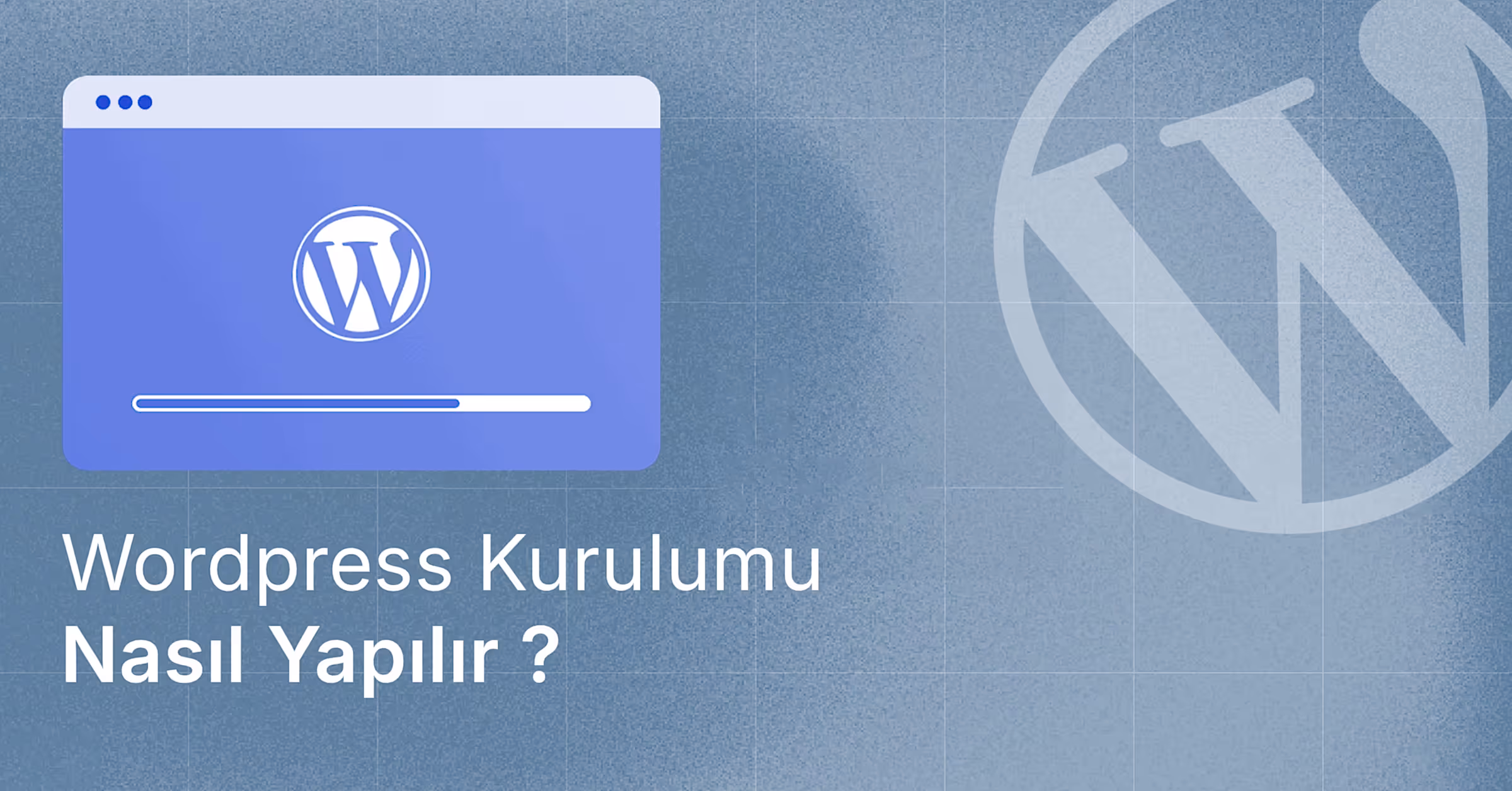 WordPress kurulumu sürecini simgeleyen, yükleme ekranı ve WordPress logosu içeren görsel